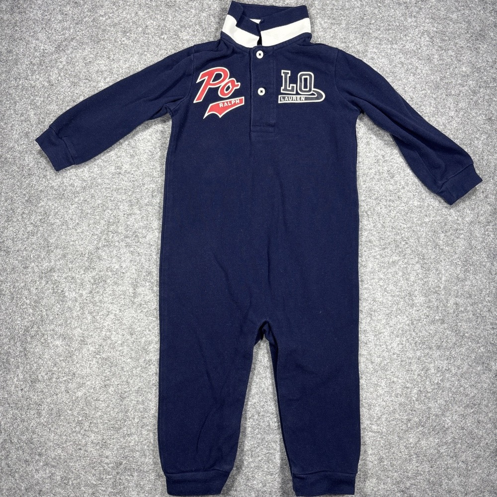 NWT Polo Ralph Lauren Navy Baby Boys Logo Pique Polo Coverall 12 months~